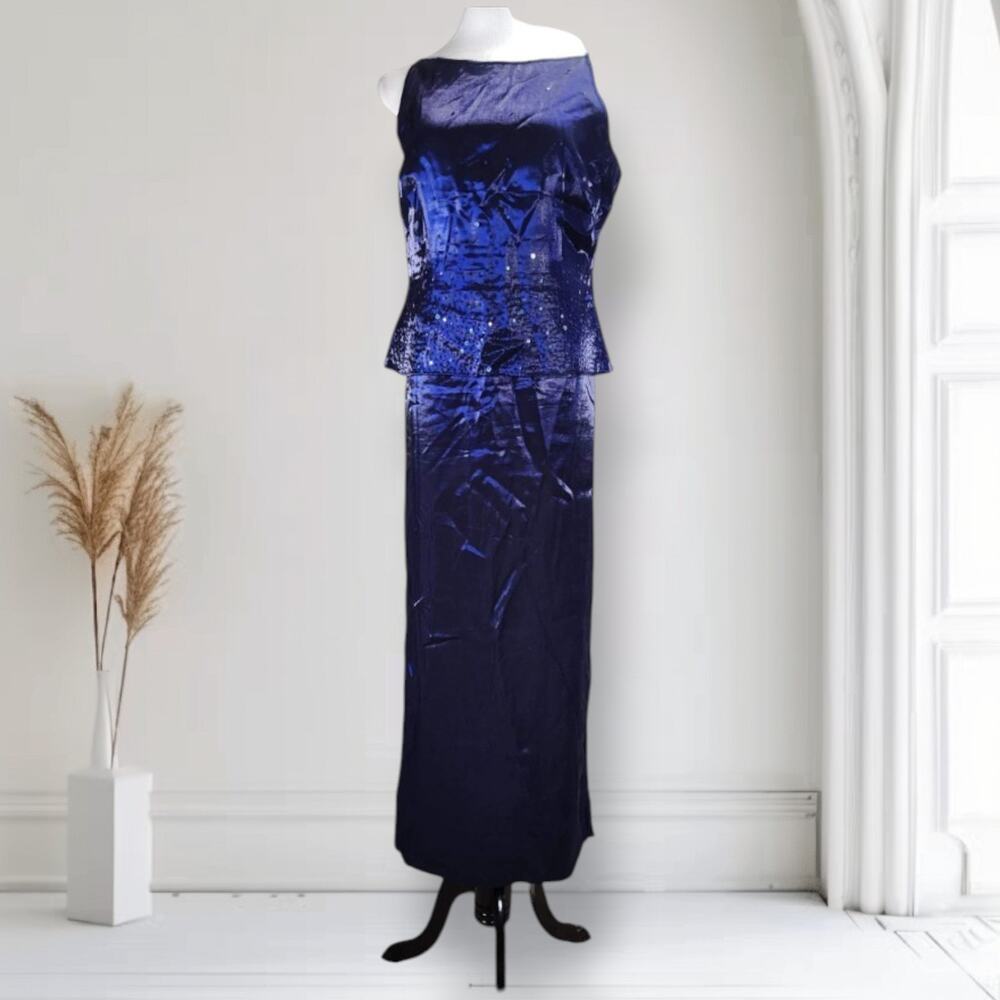 Alex Evenings Navy Beaded 2 Piece Formal Dress Mother of Bride Gala Size 12
